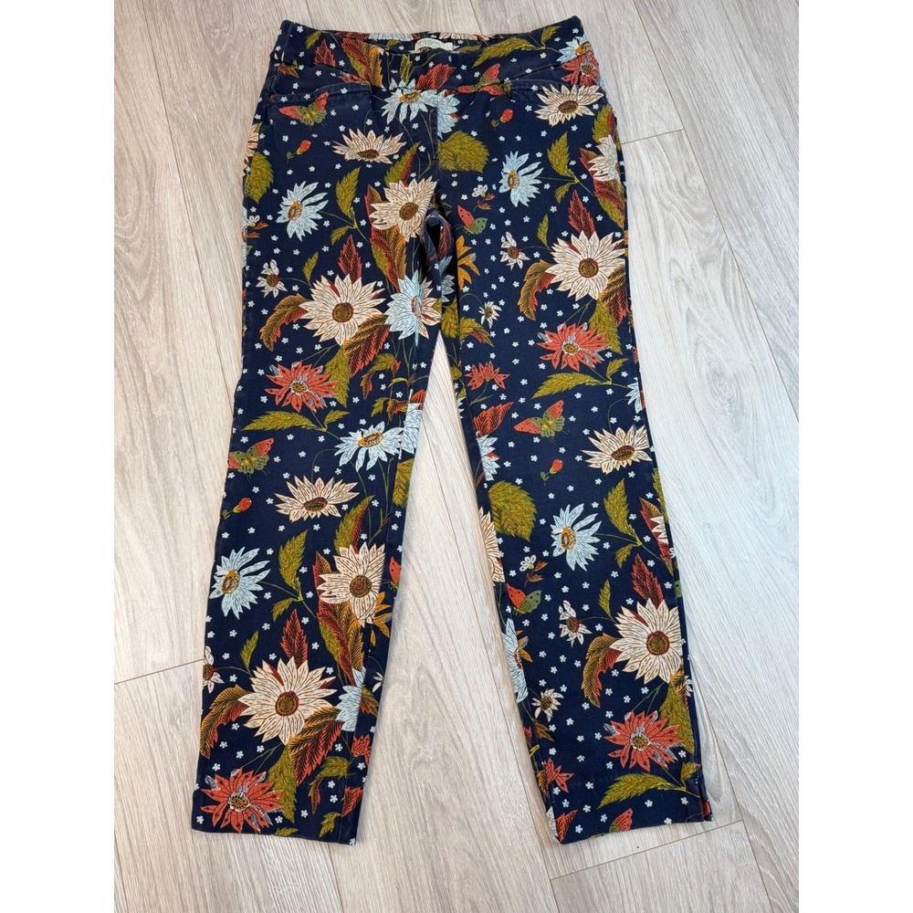 Spartina 449 Navy Floral Sunflower Butterfly Ankle Pants Slim Stretch Size L
